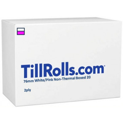 76mm 2 Ply Till Rolls White / Pink Boxed 20 - TR055